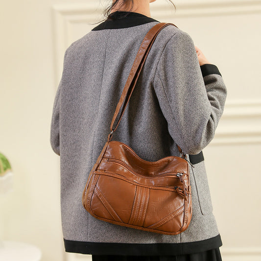 Sac à bandoulière en cuir souple de grande capacité pour femmes