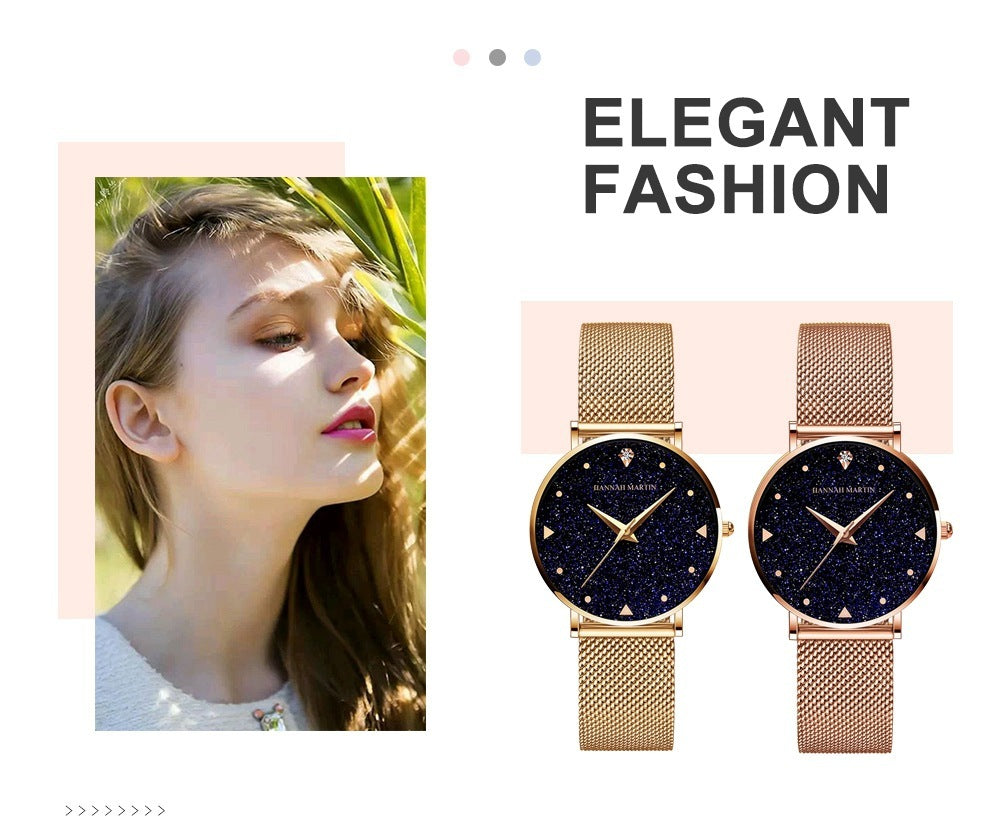 Montre à quartz simple et étanche pour femmes, avec cadran étoilé