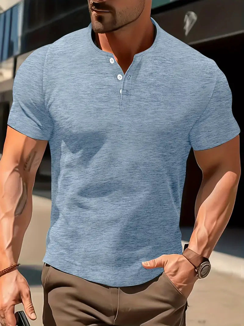 Chemise à manches courtes décontractée et élégante pour hommes, couleur unie