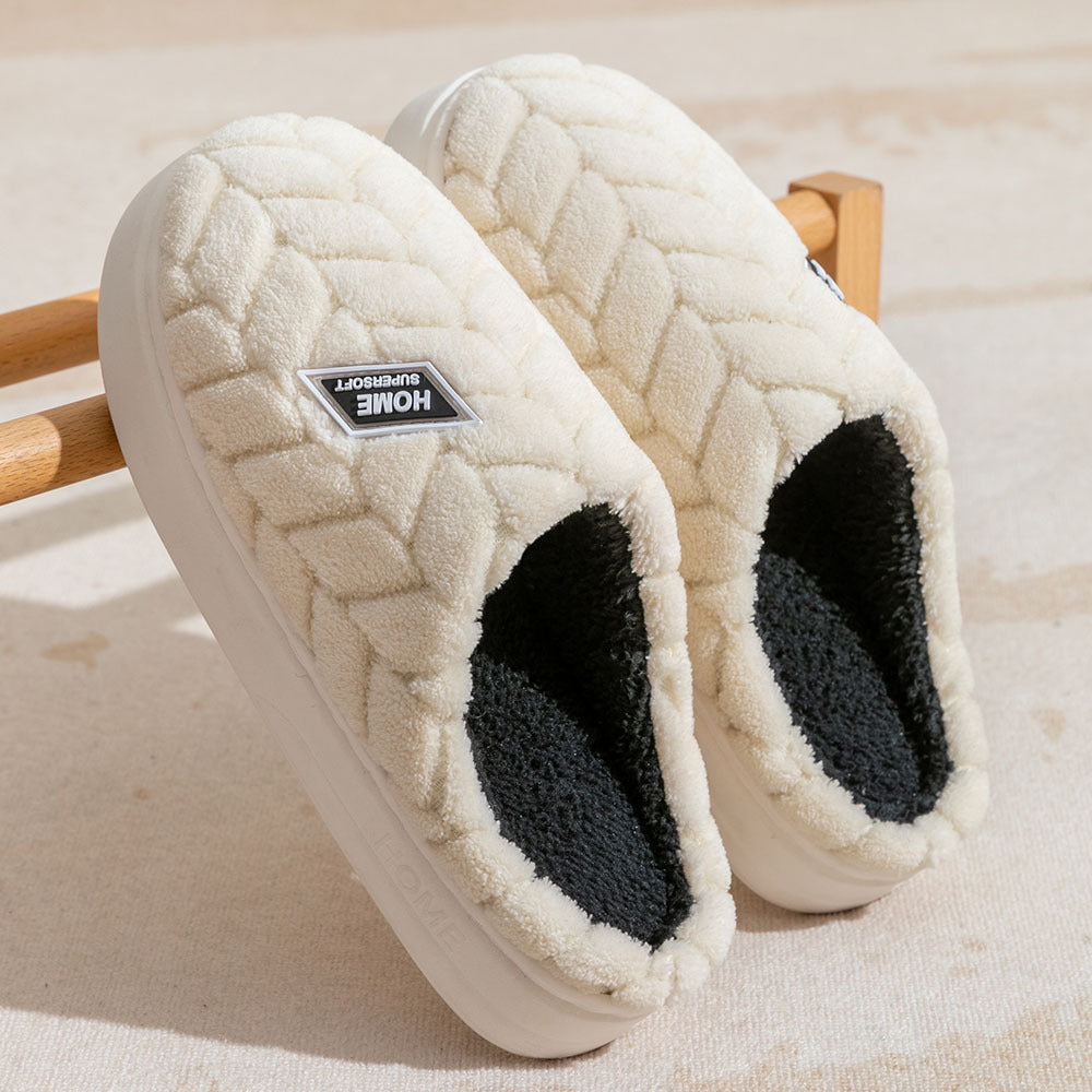 Couples Plush Slippers Non-slip Thick Sole Winter Warm Slippers Indoor Fleece Shoes for Women Men 