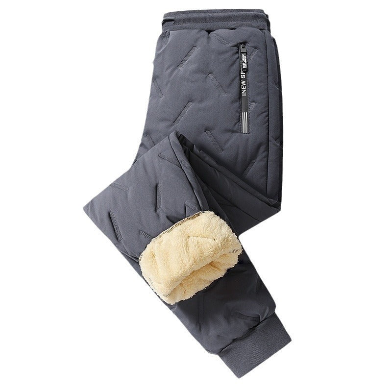 Men's Winter Thick Fleece Pants, Lambswool Thermal Trousers, Waterproof Windproof Warm Cotton Casual Pants