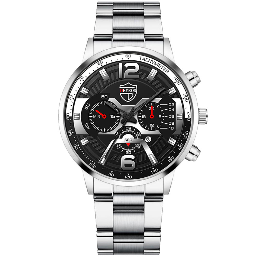 Men's Stainless Steel Quartz Watch with Calendar