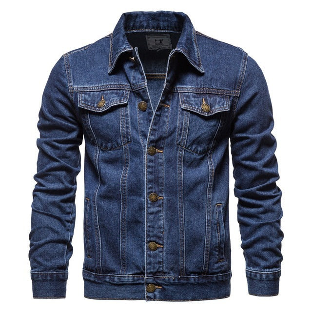 Veste décontractée pour hommes, bleu, col à revers, veste en jean de qualité