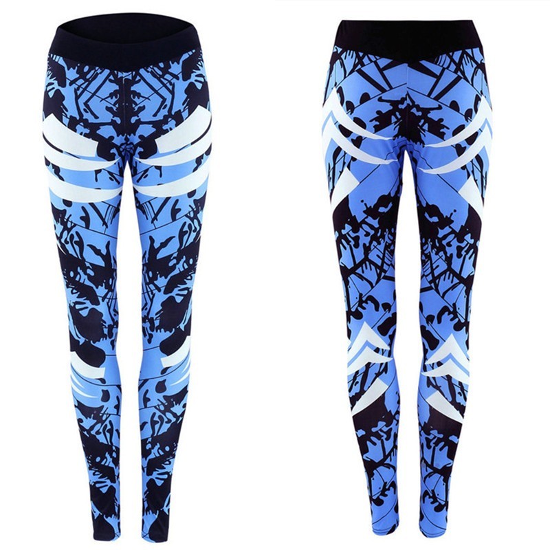 Leggings de gym serrés imprimés bleu foncé