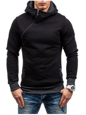 Sweat à capuche de marque, fermeture éclair oblique, couleur unie, survêtement de mode pour hommes