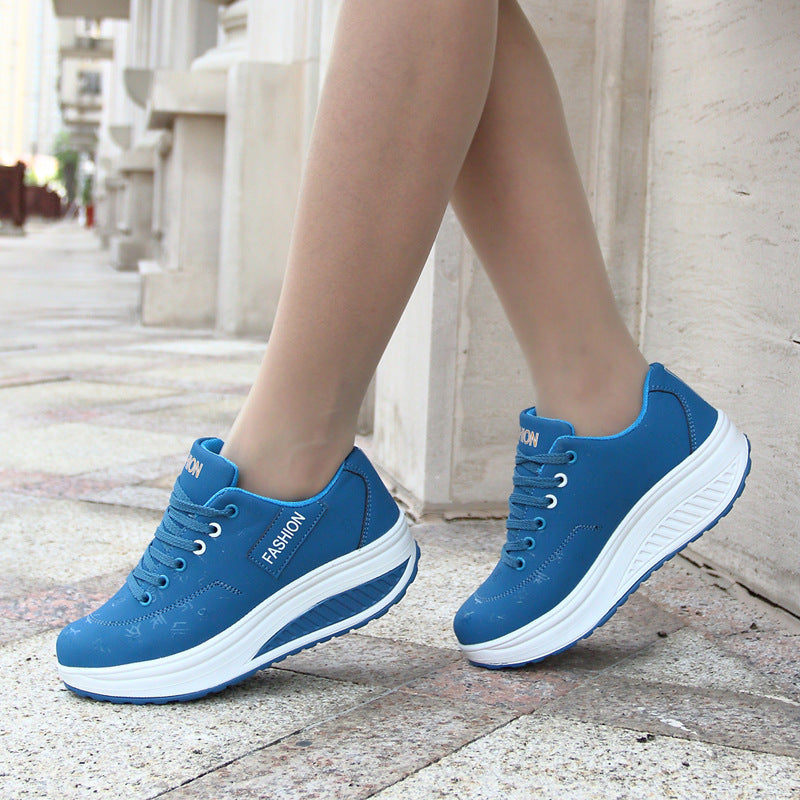 Women's Platform Sneakers Lace-up Casual Anti-slip Breathable Korean Printed Height-increasing Sports Shoes