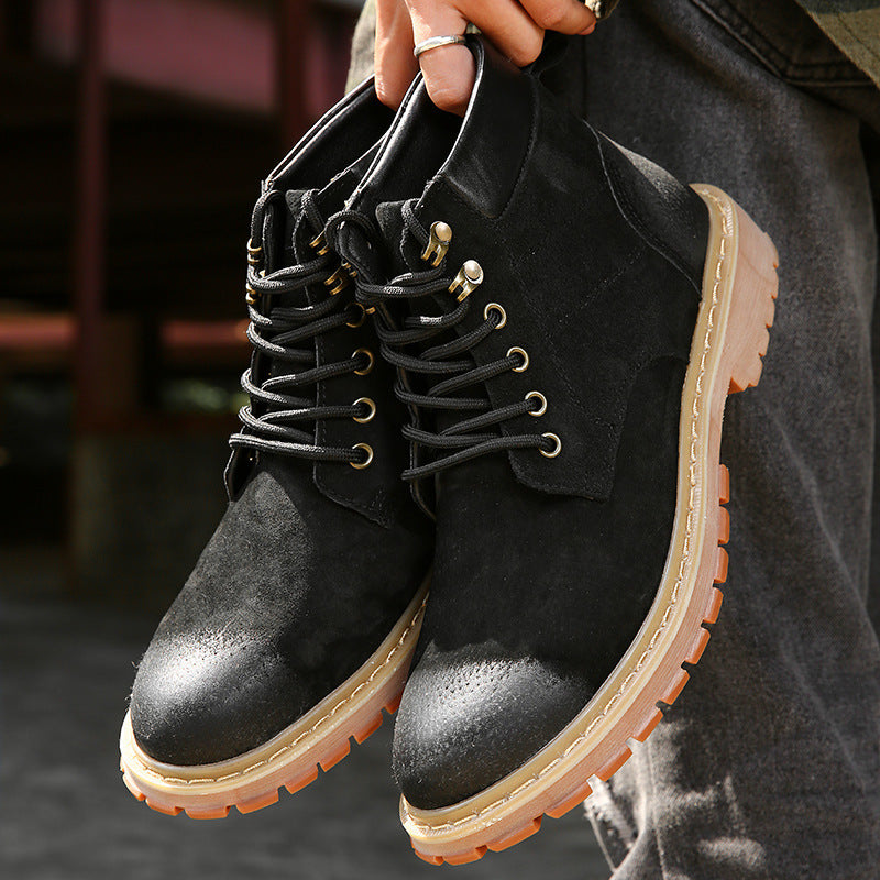 Men's British style leather mid-top shoes.