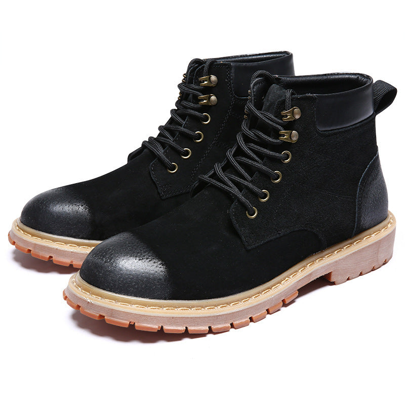 Men's British style leather mid-top shoes.