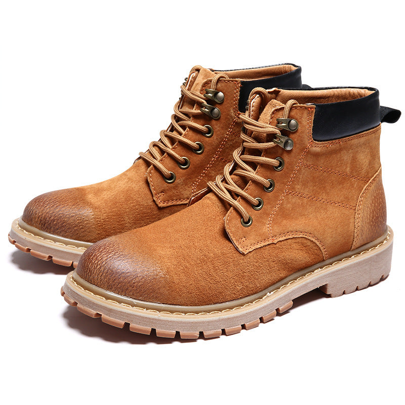 Men's British style leather mid-top shoes.