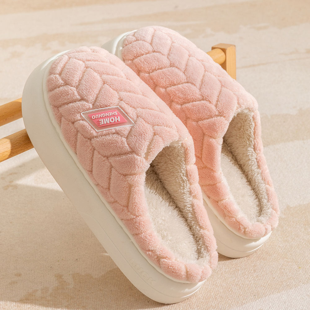 Couples Plush Slippers Non-slip Thick Sole Winter Warm Slippers Indoor Fleece Shoes for Women Men 