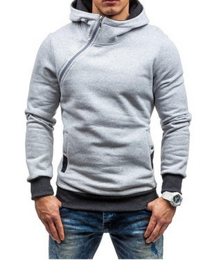 Sweat à capuche de marque, fermeture éclair oblique, couleur unie, survêtement de mode pour hommes