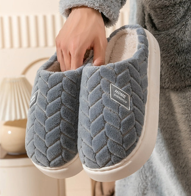 Couples Plush Slippers Non-slip Thick Sole Winter Warm Slippers Indoor Fleece Shoes for Women Men 