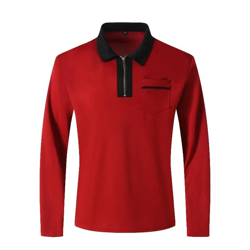 Polo à manches longues avec fermeture éclair pour hommes, automne 2024, col à revers décontracté, chemises Henley zippées, t-shirts de sport en coton pour golf et tennis avec poches