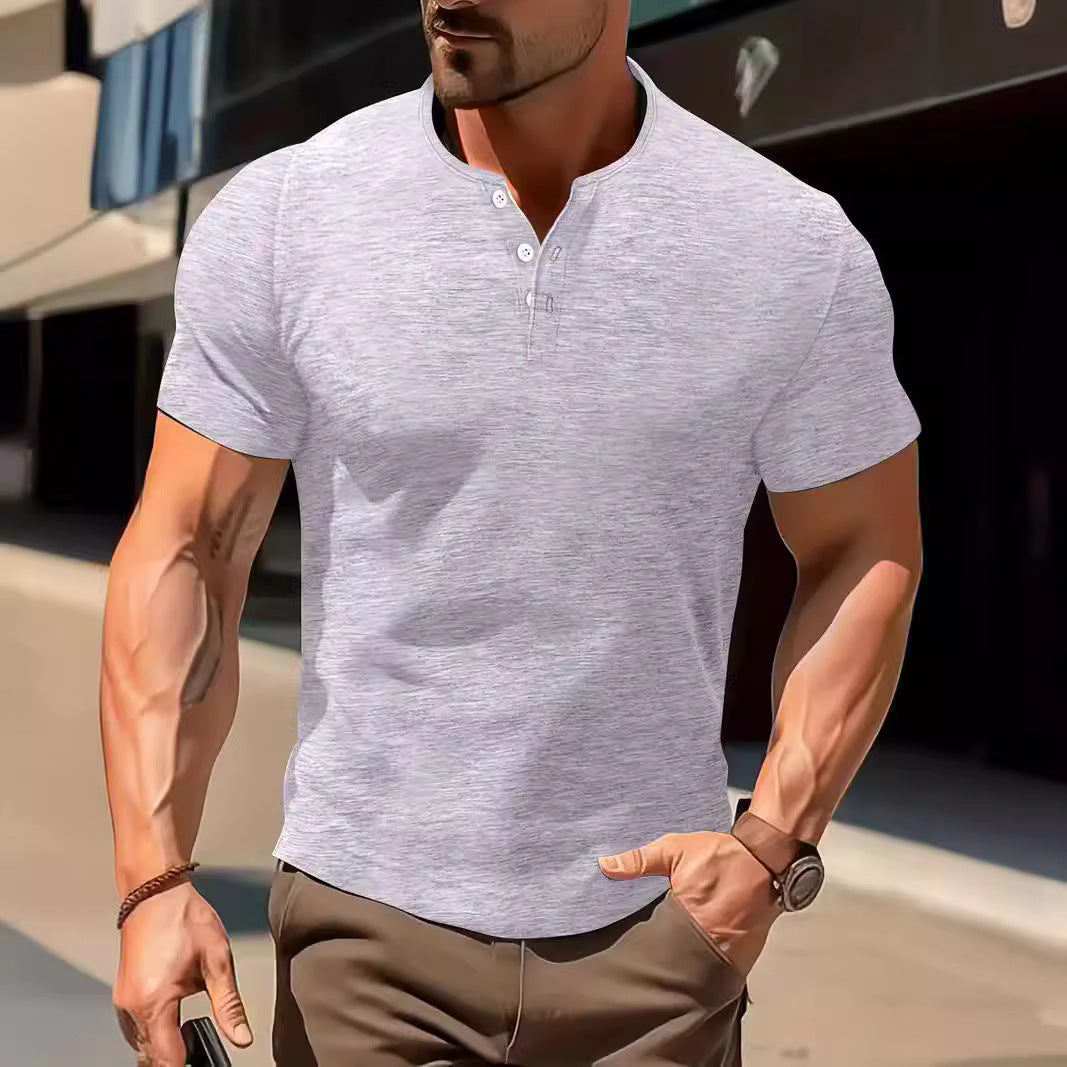 Chemise à manches courtes décontractée et élégante pour hommes, couleur unie