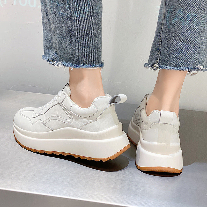 Women's White Cowhide Leather Casual Sneakers