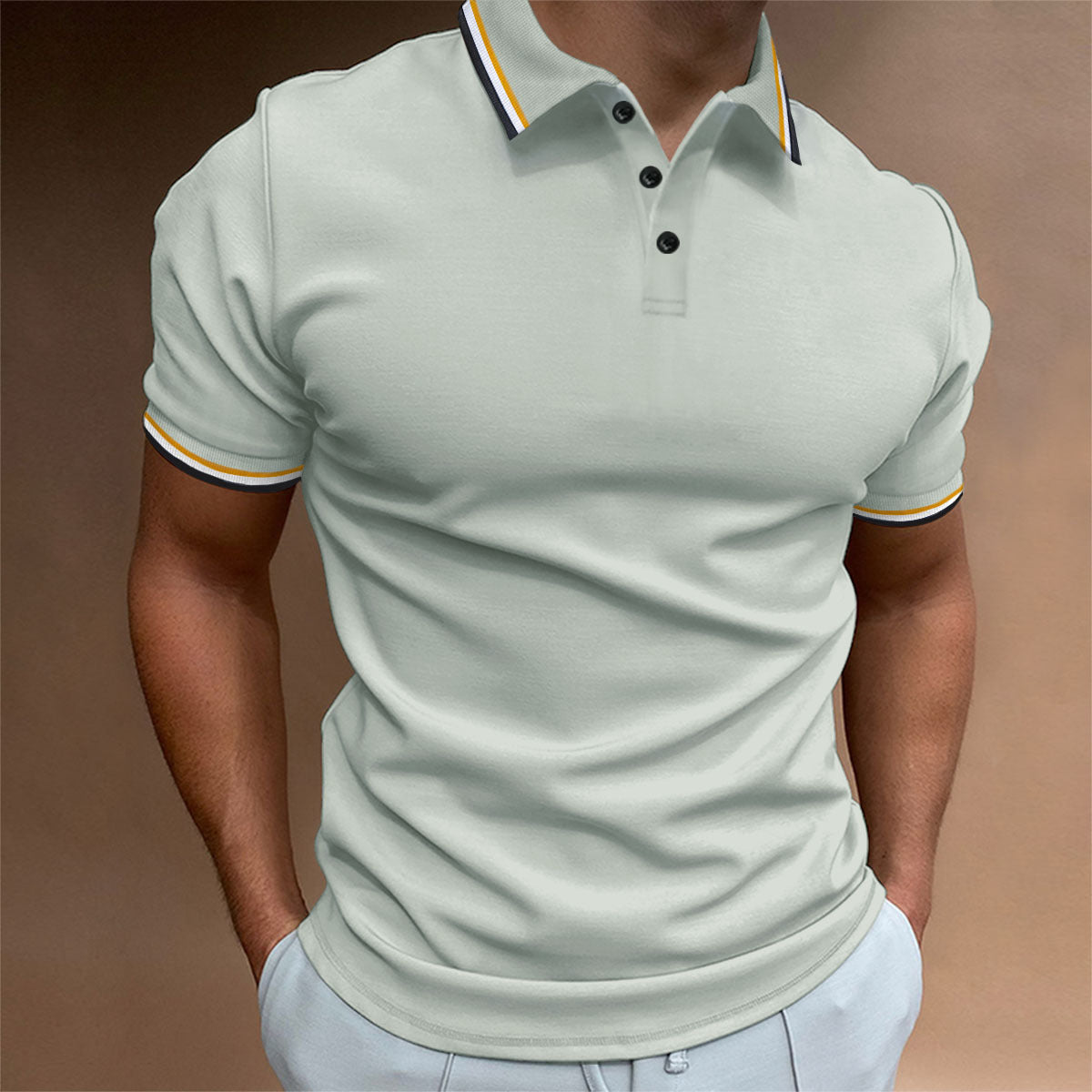 Polo slim pour hommes, T-shirt à rayures côtelées