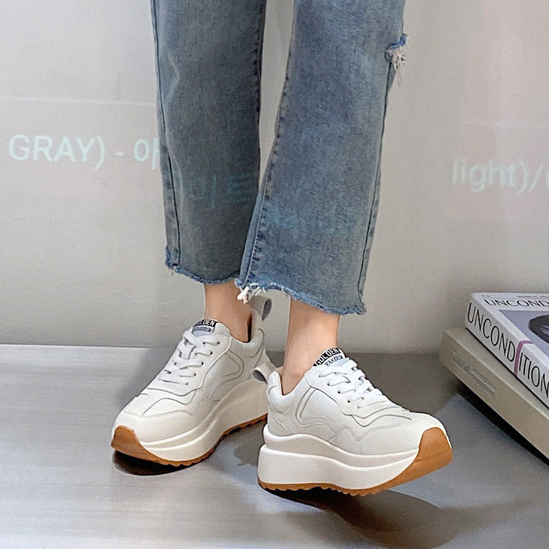 Women's White Cowhide Leather Casual Sneakers