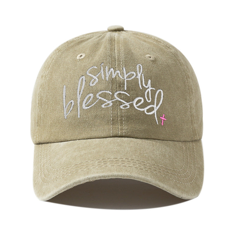 Simply Blessed Casquette de baseball à large bord avec broderie de lettres anglaises, lavée et avec protection solaire