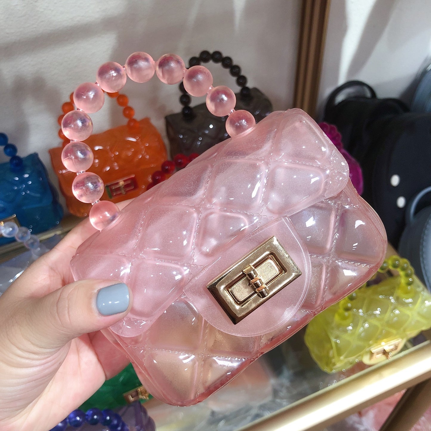 Transparent jelly bag with versatile diamond chain