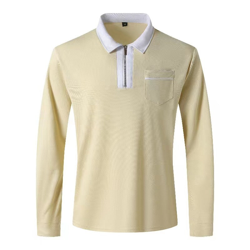 Polo à manches longues avec fermeture éclair pour hommes, automne 2024, col à revers décontracté, chemises Henley zippées, t-shirts de sport en coton pour golf et tennis avec poches