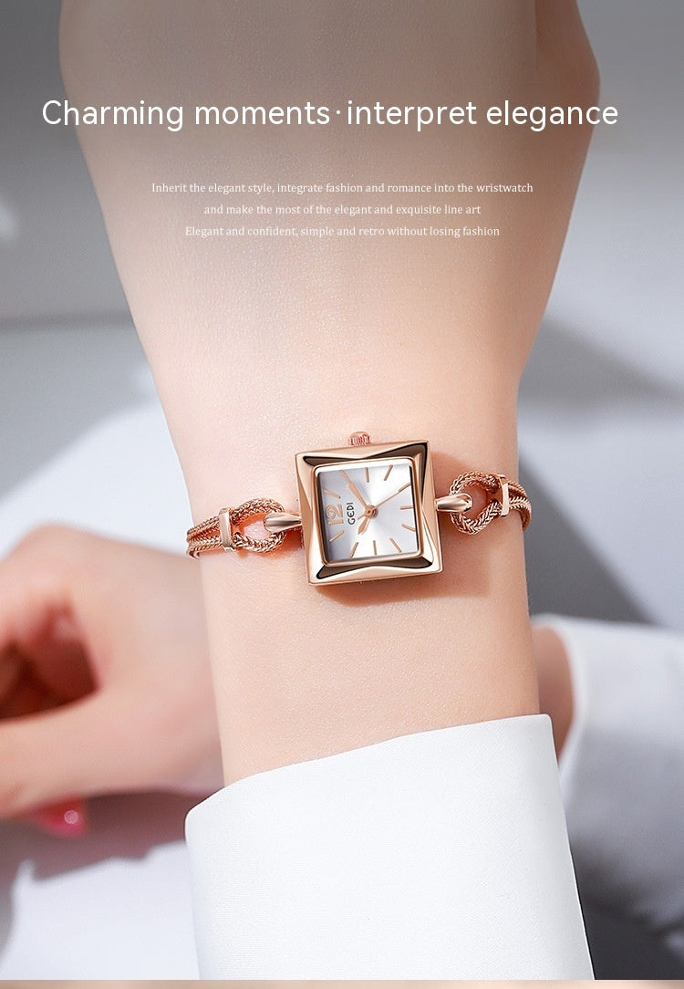 High quality watch with small square dial, alloy strap, antique style