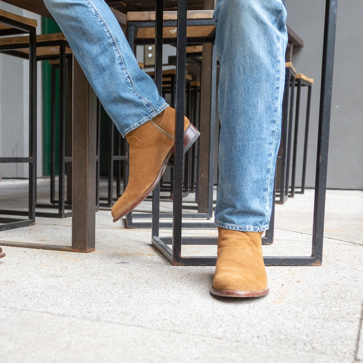 Bottes pour homme, grande taille à bout rond avec fermeture éclair latérale