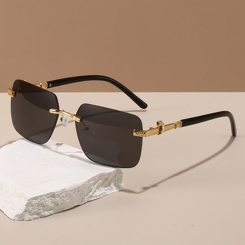 Rimless Sunglasses for Men and Women with Leopard and Snake Trim