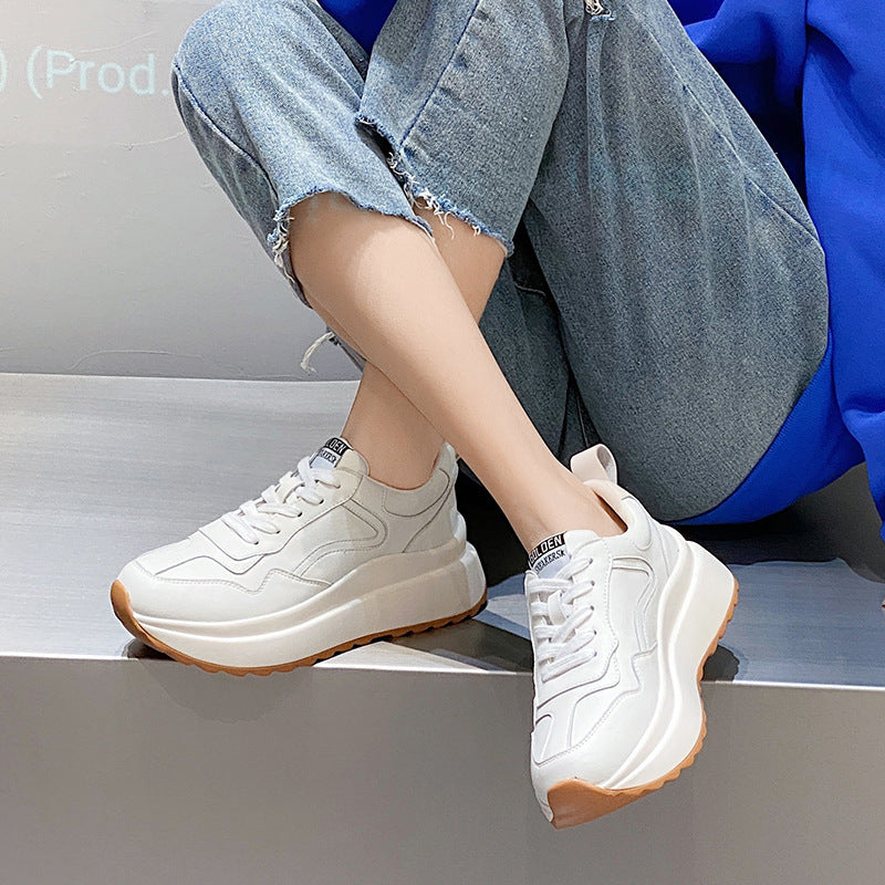 Women's White Cowhide Leather Casual Sneakers