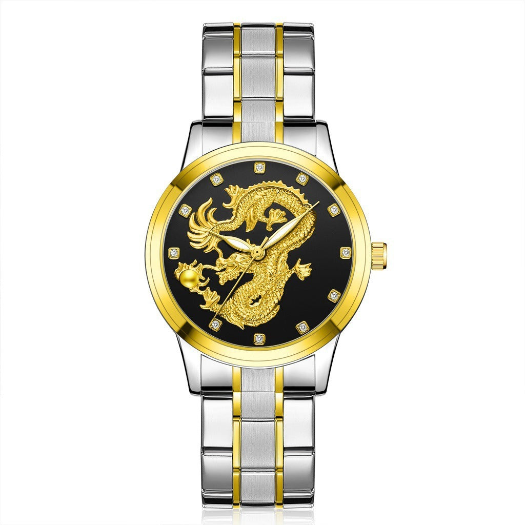 Montre Dragon Doré avec bracelet en acier allié, montre à quartz