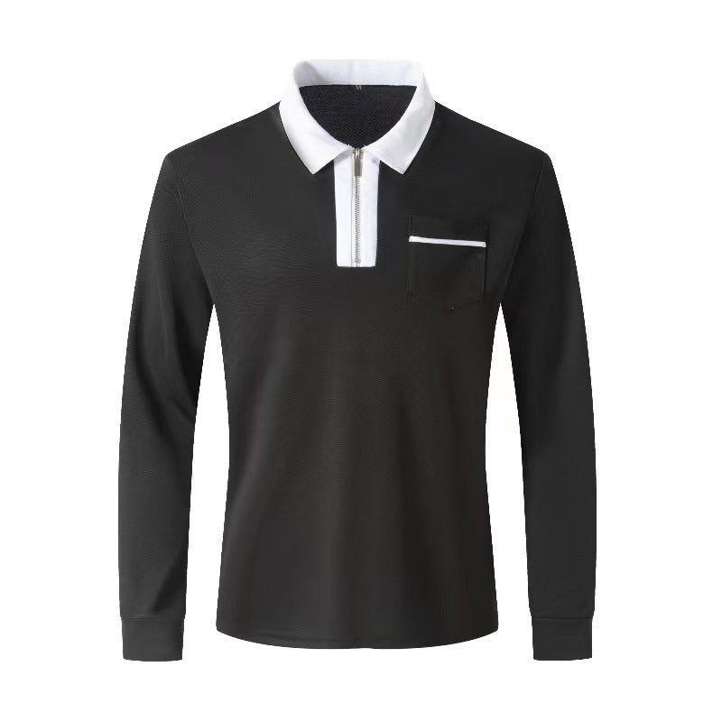 Polo à manches longues avec fermeture éclair pour hommes, automne 2024, col à revers décontracté, chemises Henley zippées, t-shirts de sport en coton pour golf et tennis avec poches