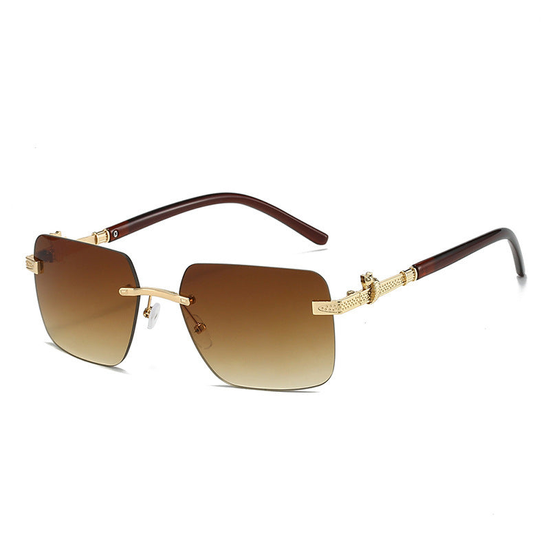 Rimless Sunglasses for Men and Women with Leopard and Snake Trim