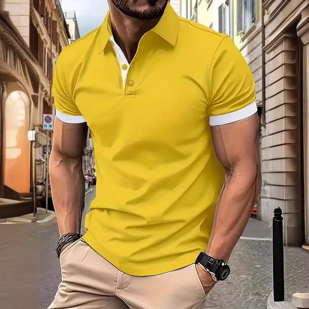 Polo à manches courtes pour hommes, couleur unie 3D, col à revers, décontracté et ample