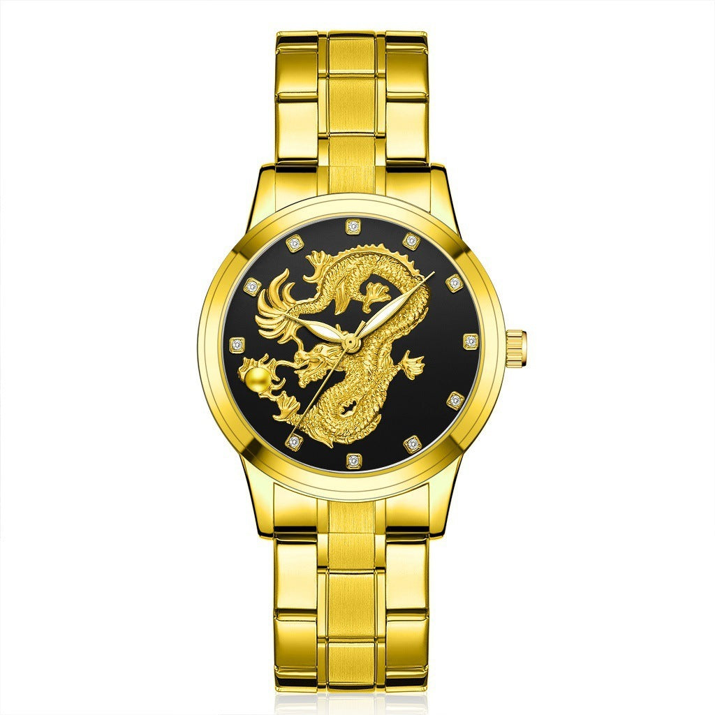 Montre Dragon Doré avec bracelet en acier allié, montre à quartz