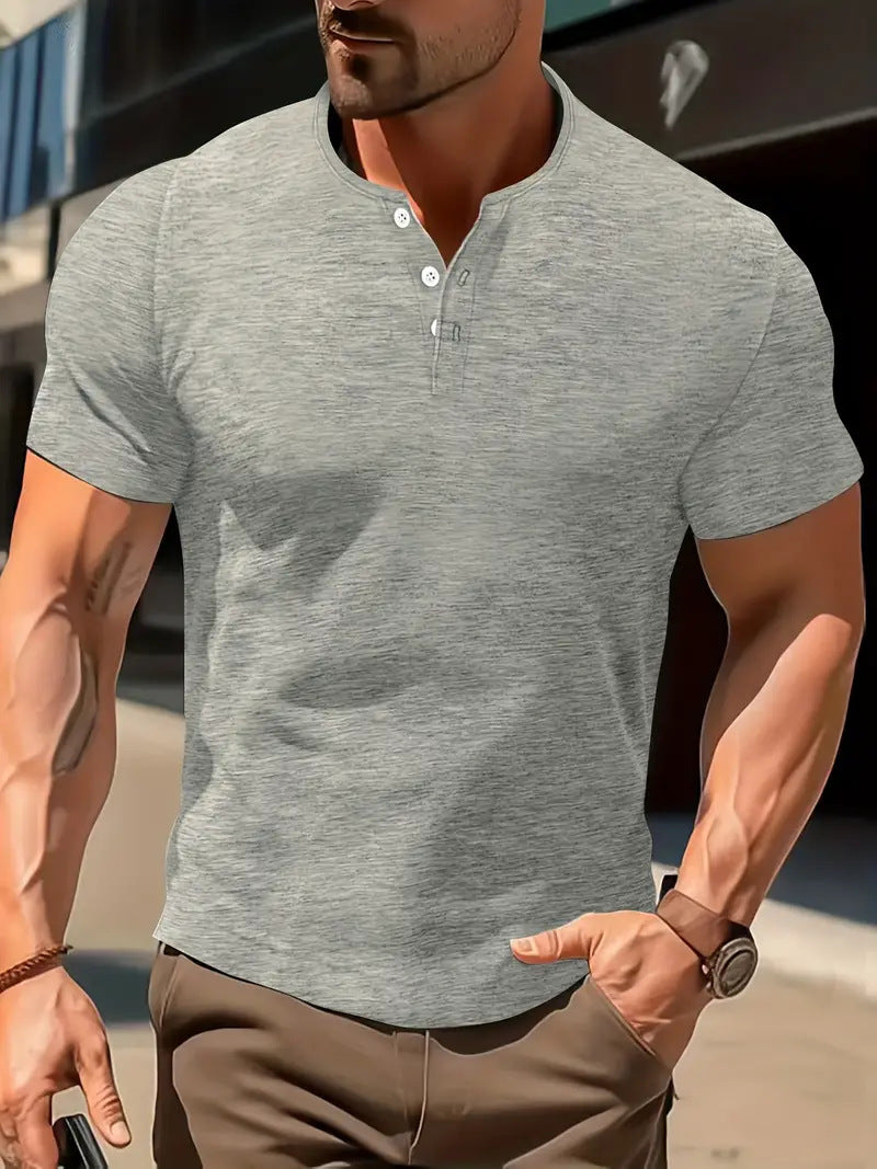 Chemise à manches courtes décontractée et élégante pour hommes, couleur unie