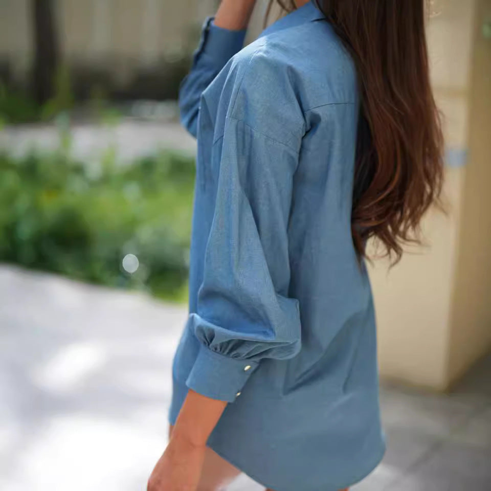 Chemise Simple à Manches Longues et Boutonnée pour Femme