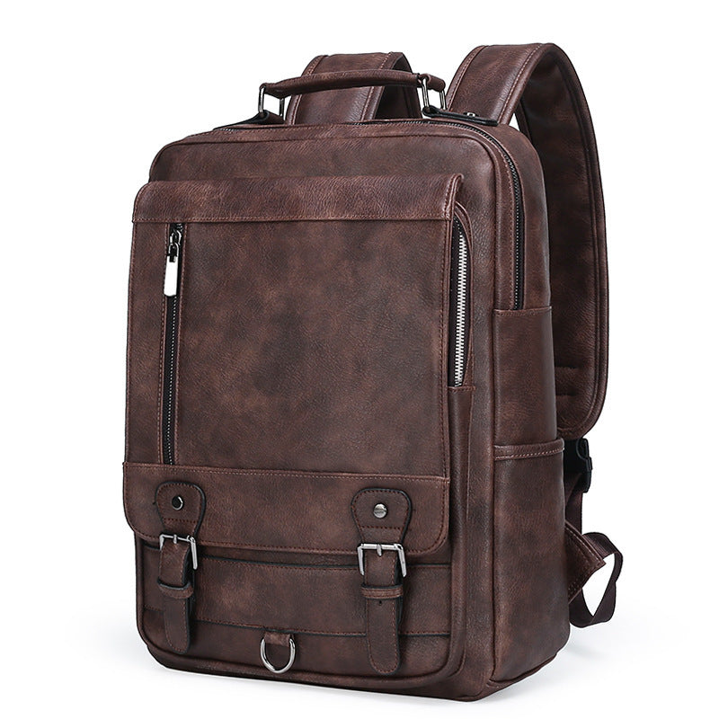 New Men's Leather Backpack Large Capacity USB Charging Backpack