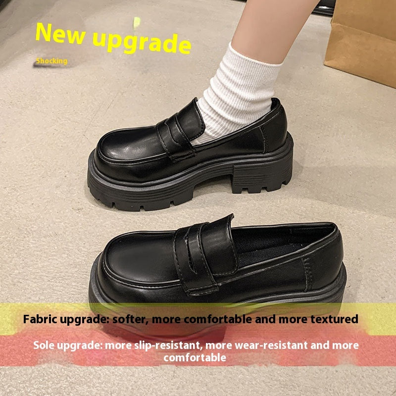 New Autumn Round Toe Thick Sole Height Increasing Single Layer Slip-on Shoes