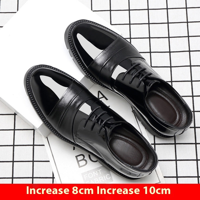 10cm Height Increasing Insole, Men's Dress Shoes, Shiny Leather Formal Shoes, 8cm Platform