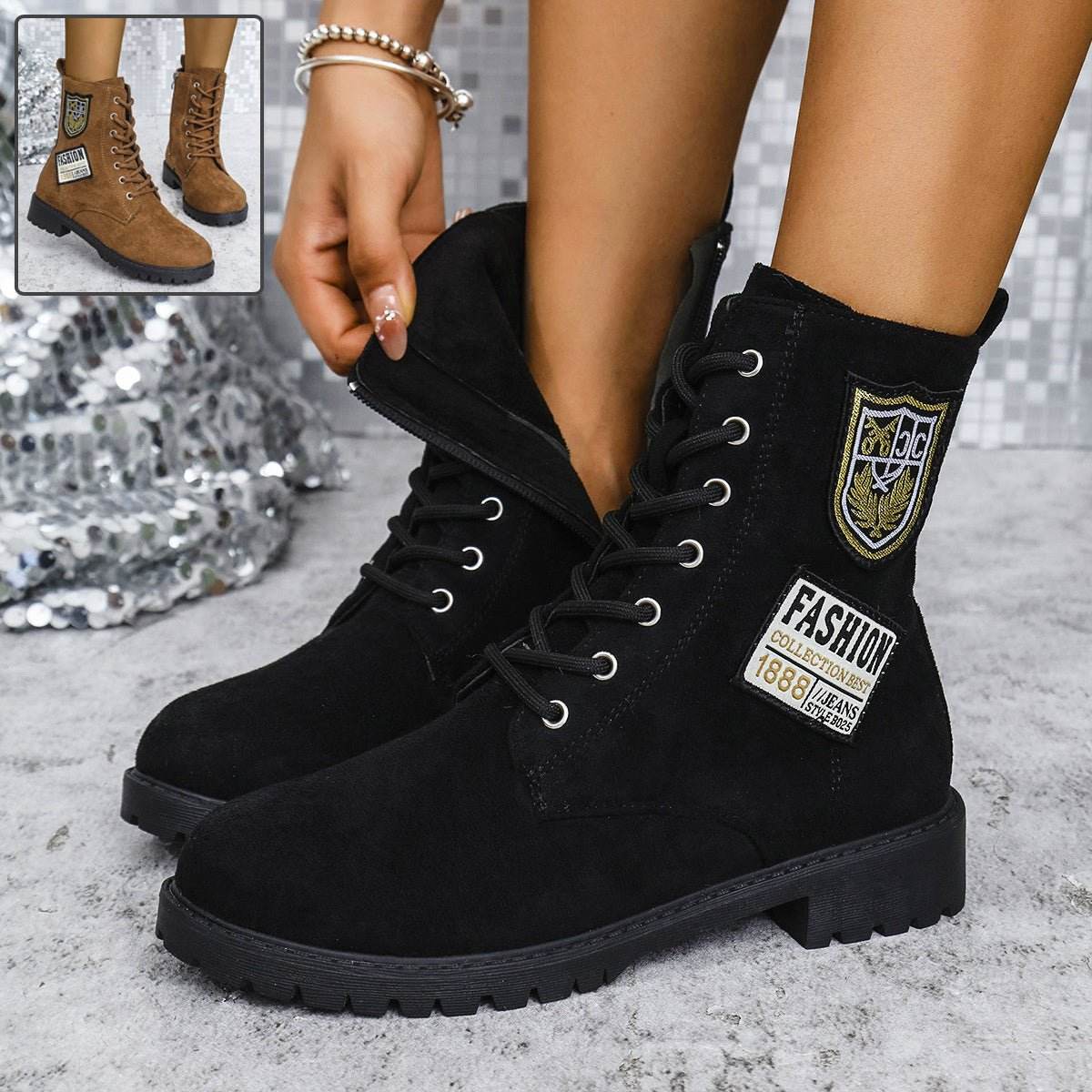 Bottes d'hiver à talons épais et lacets pour femme. - LA TendanceStore multi service