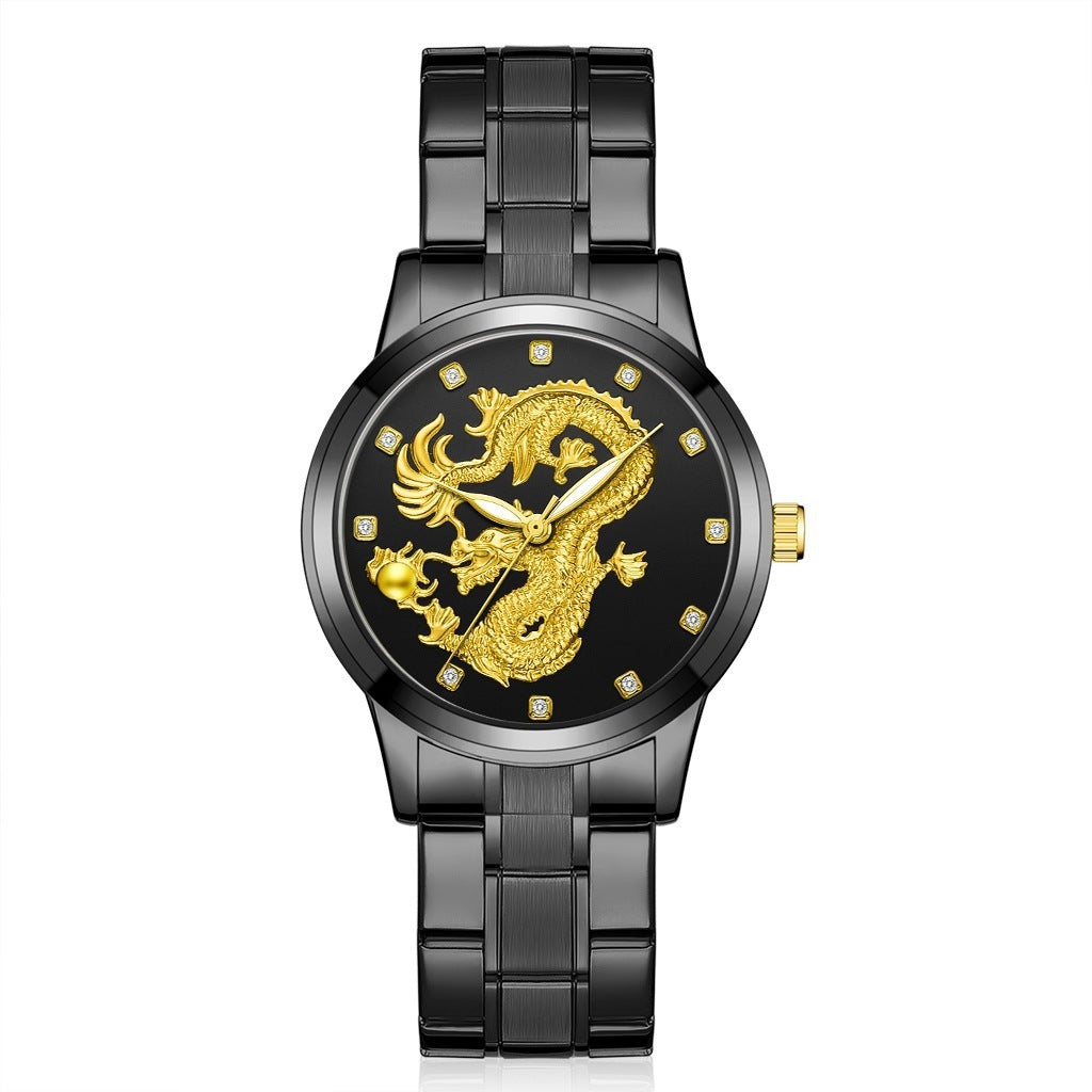 Montre Dragon Doré avec bracelet en acier allié, montre à quartz