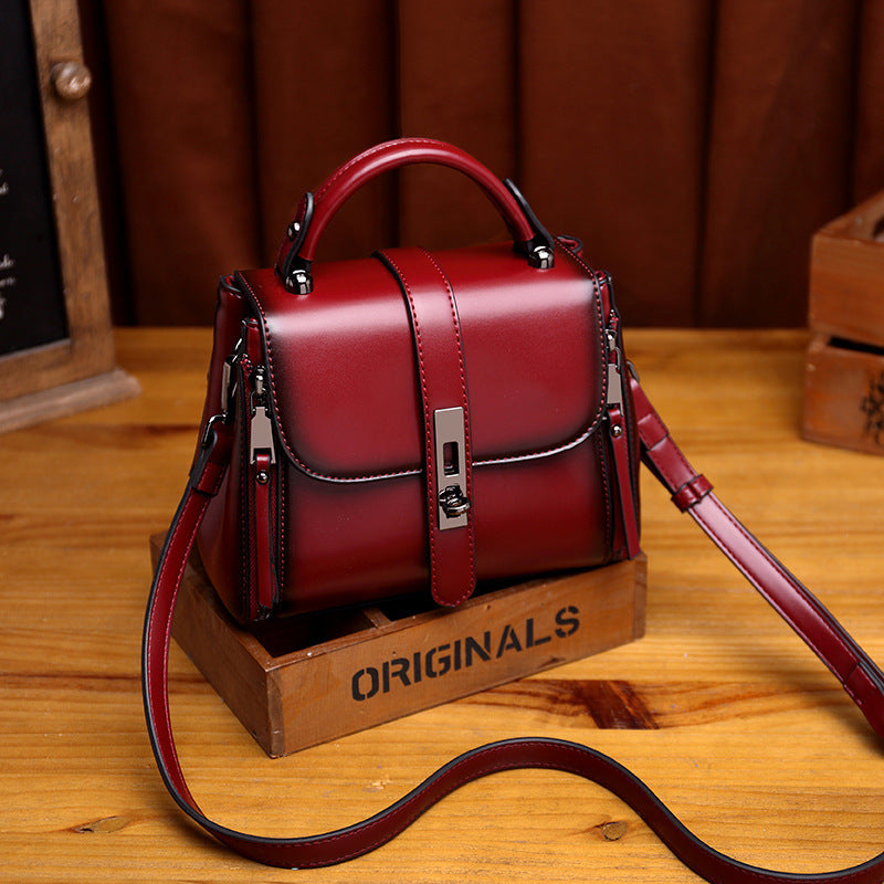 Vintage cowhide leather handbag for women