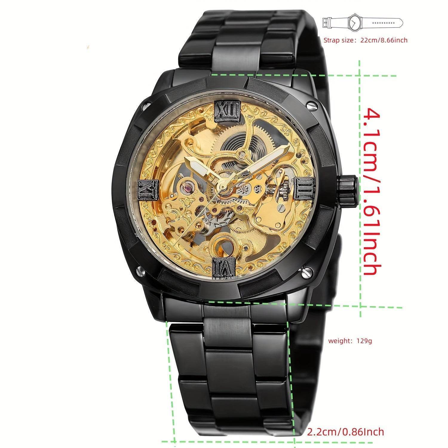 1pc Fashionable Men'S Skeleton Watch, Automatic Mechanical Movement, Water Resistant 30m, Round Alloy Case, Stainless Steel Band, Elegant Business Casual Style, High Aesthetic Value Golden Tone, 1091.102h - LA TendanceStore multi service