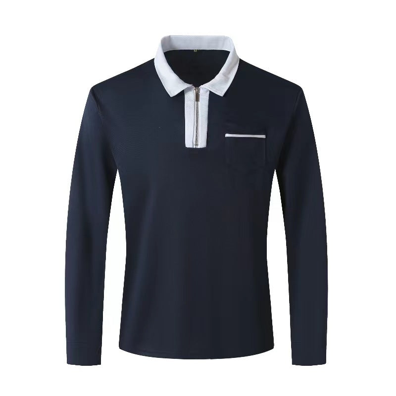 Polo à manches longues avec fermeture éclair pour hommes, automne 2024, col à revers décontracté, chemises Henley zippées, t-shirts de sport en coton pour golf et tennis avec poches