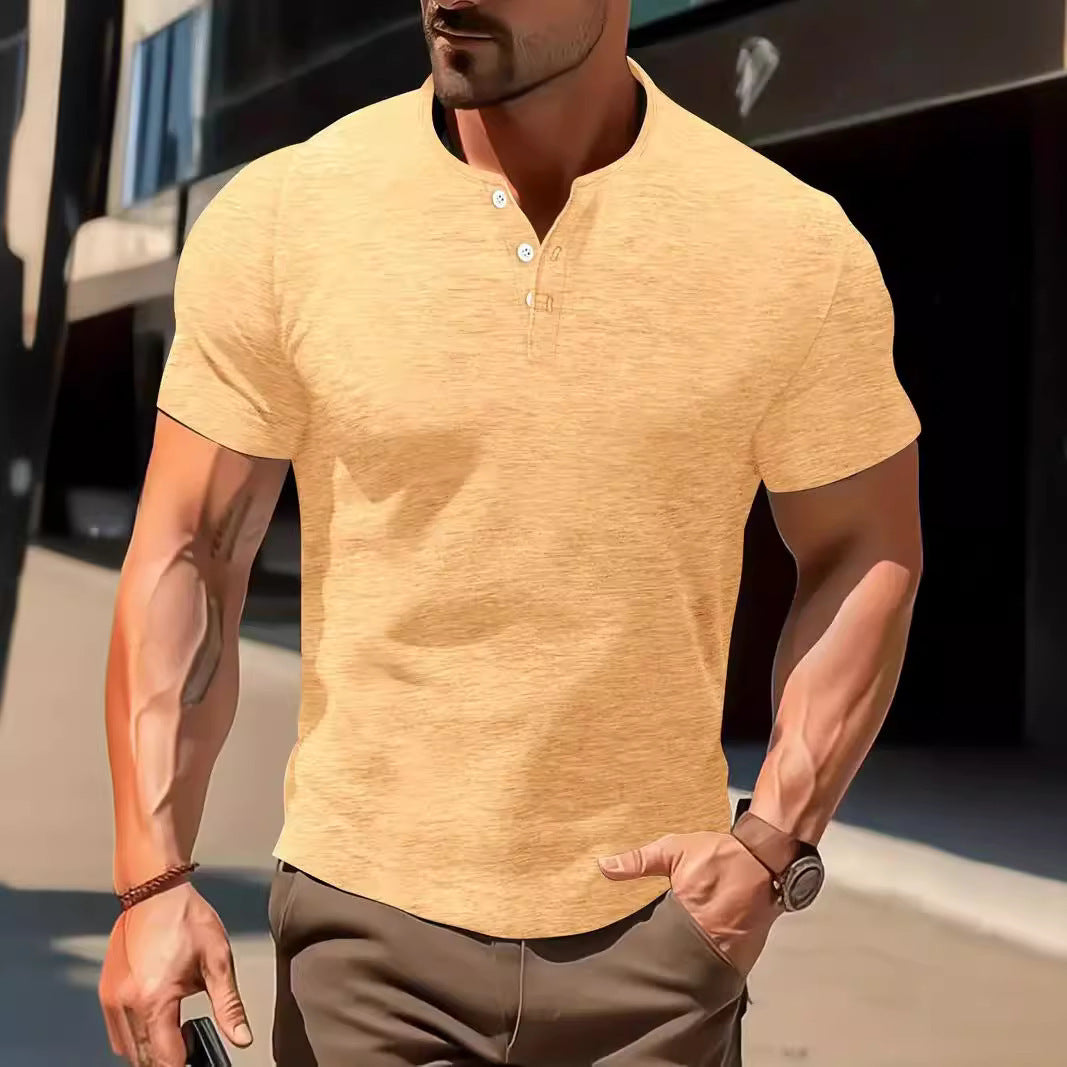 Chemise à manches courtes décontractée et élégante pour hommes, couleur unie