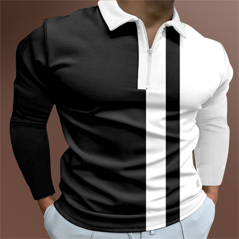 Men's Striped Printed Short Sleeve POLO T-Shirt with Lapel Collar