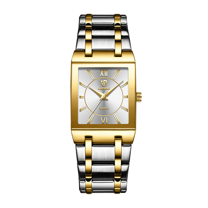 Business style couple watch with steel bracelet, square dial