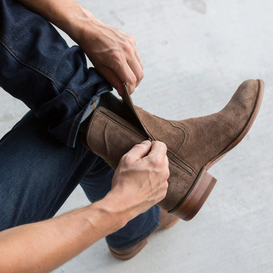 Bottes pour homme, grande taille à bout rond avec fermeture éclair latérale