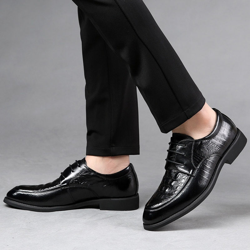 Korean Style Men's Cowhide Leather Shoes Small Size 36 Pointed Breathable Business Formal Dress Shoes