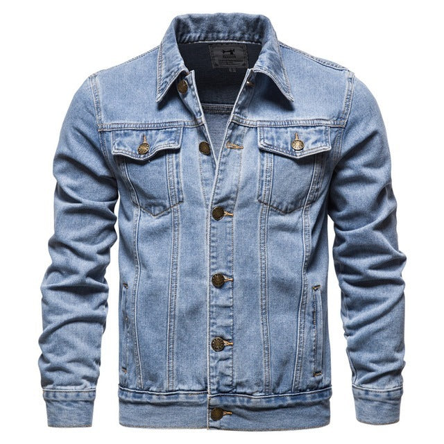 Veste décontractée pour hommes, bleu, col à revers, veste en jean de qualité