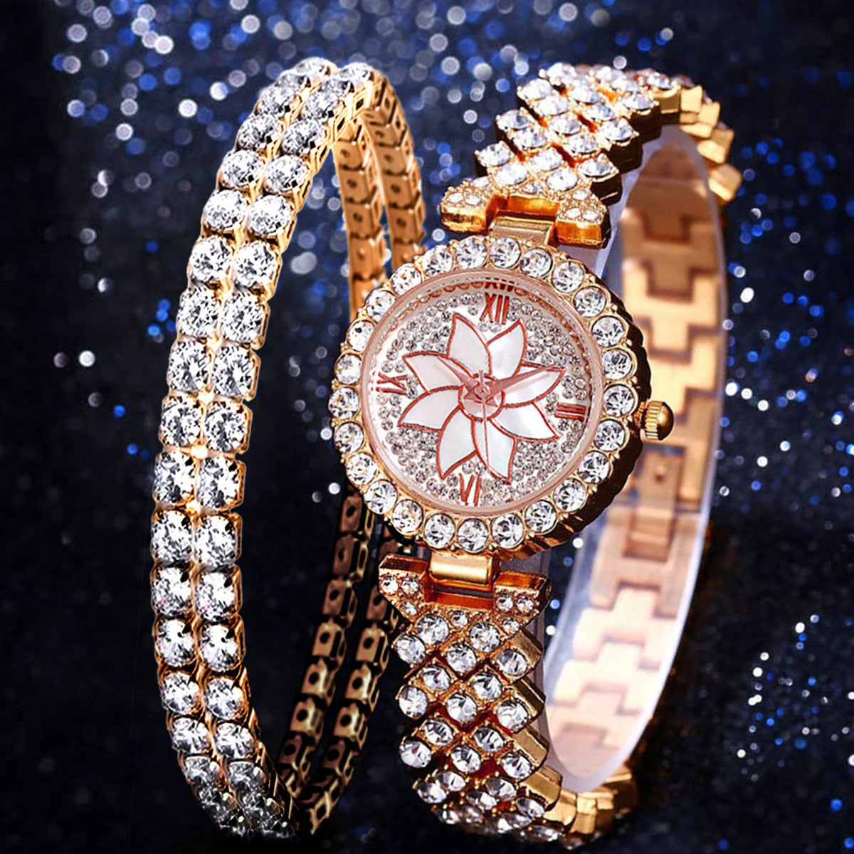 Creative Gift Set for Women: Starry Diamond Bracelet Watch Fashion Temperament